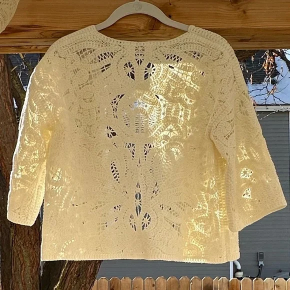 Anthropologie Open Front Crochet Lace Kimono Cropped Cardigan Jacket small - Picture 9 of 16